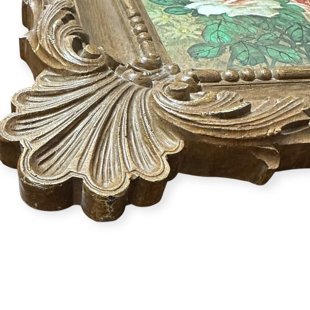 Vintage Ornate 1973 Burwood Faux Wood Picture Frame Floral & Butterfly Design - Picture 5 of 10